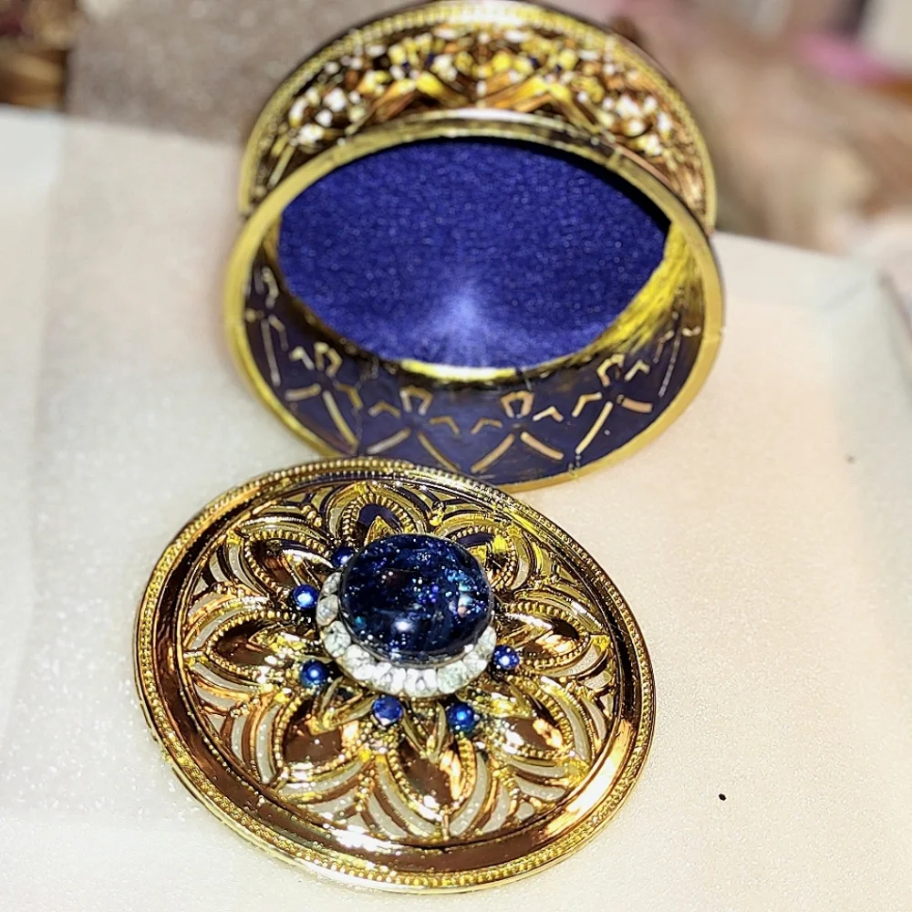 Trinket Box Container with Crystal & Royal Blue Stone